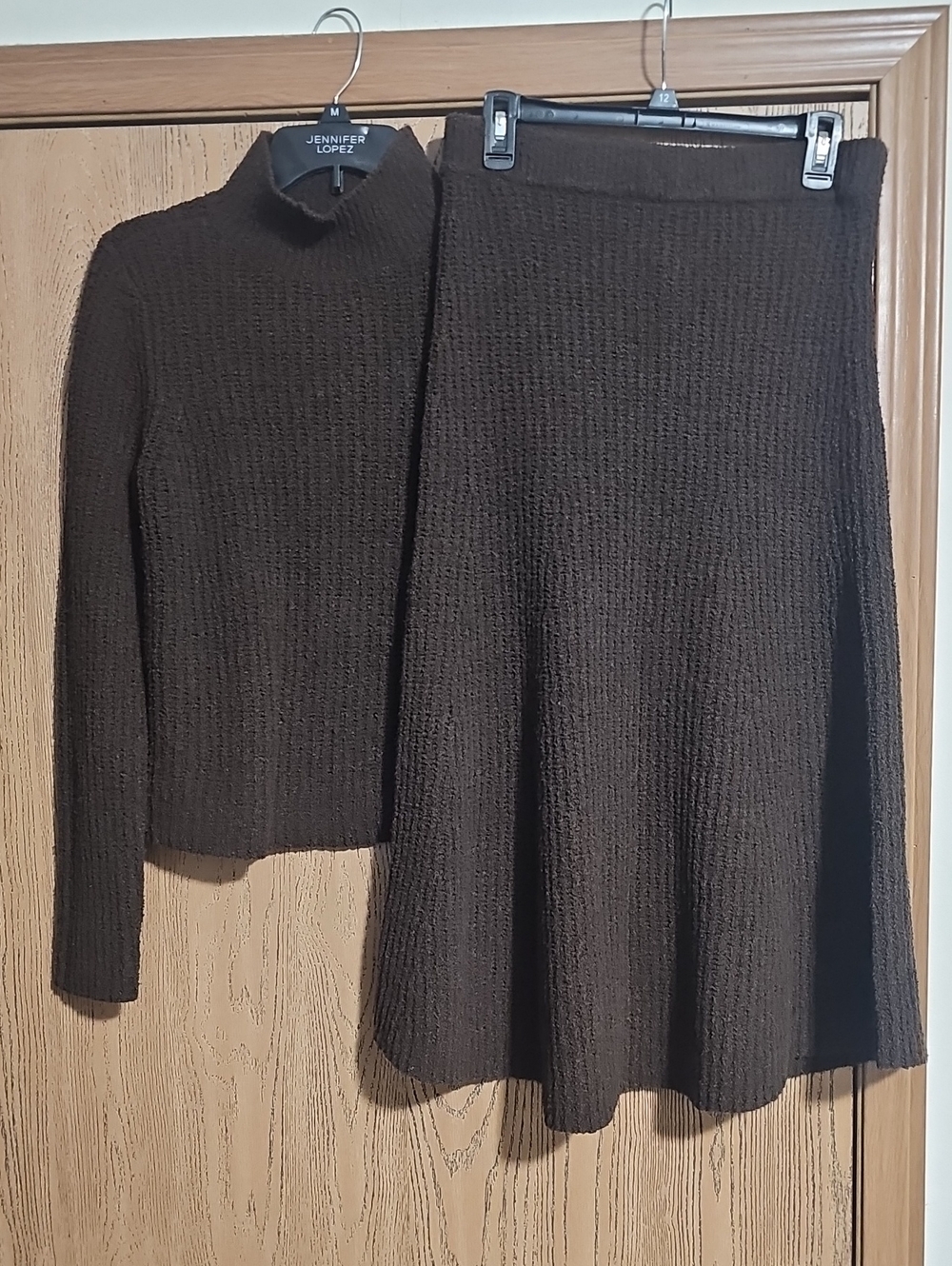 Worthington Chocolate Brown Ribbed Mock Neck Sweater And Midi Skirt Set